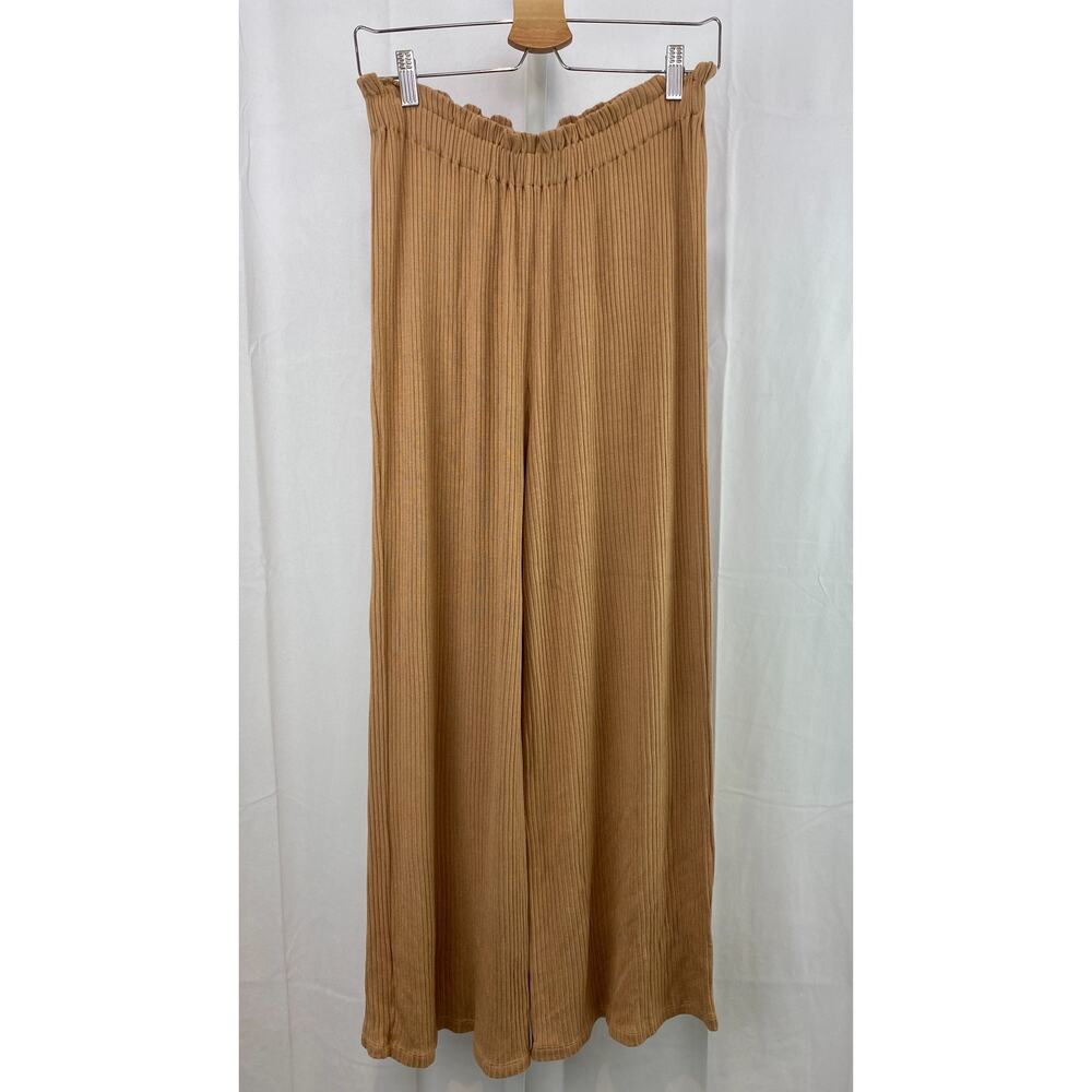 REFORMATION Jeans  Size L Ribbed Knit Pull On Wide Leg Pants Camel Tan